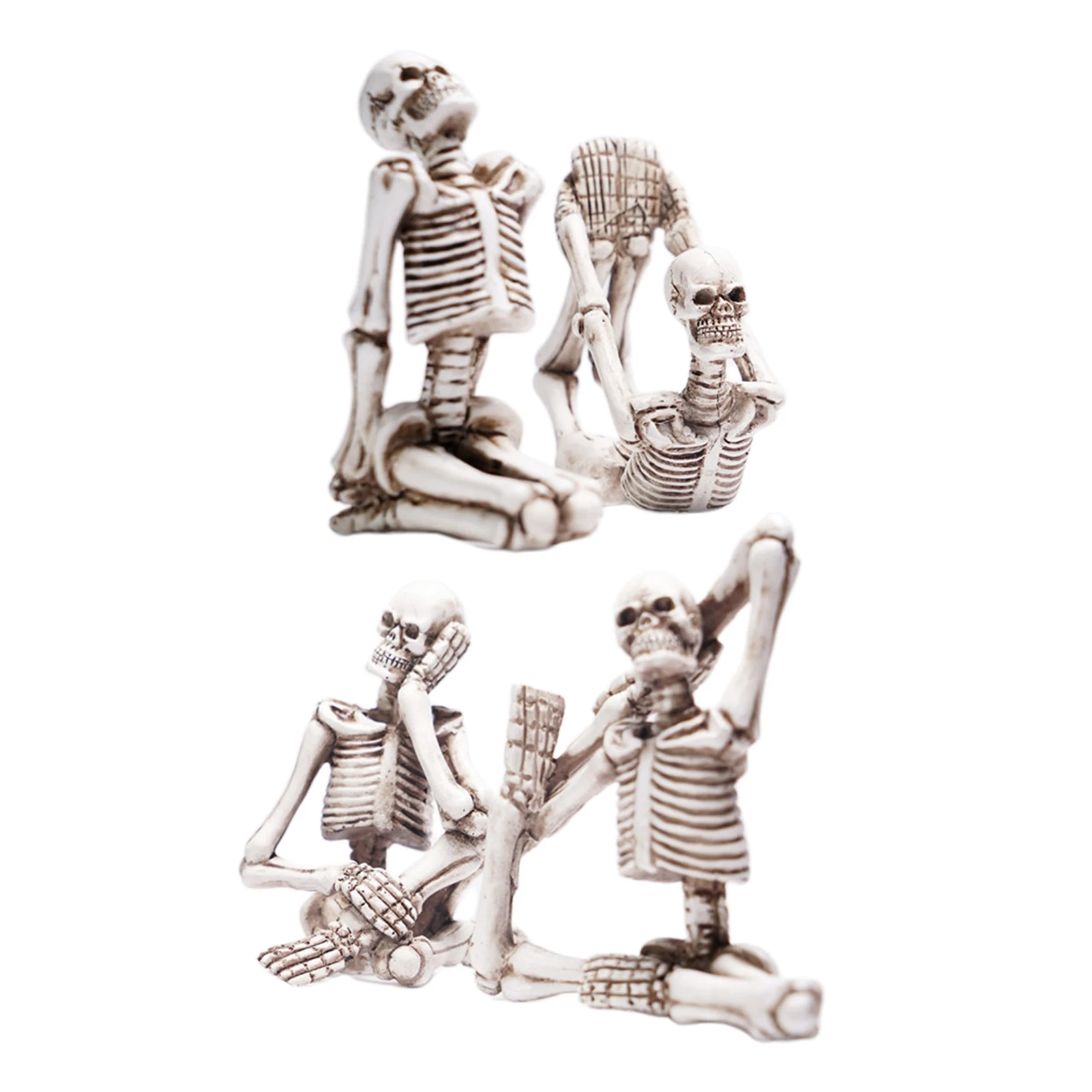 4PACK Resin Figure Skull Yoga Pose Sculptures Home Decor Skeleton Figurine Ornament for Home TV Cabinet Bookshelf Decor