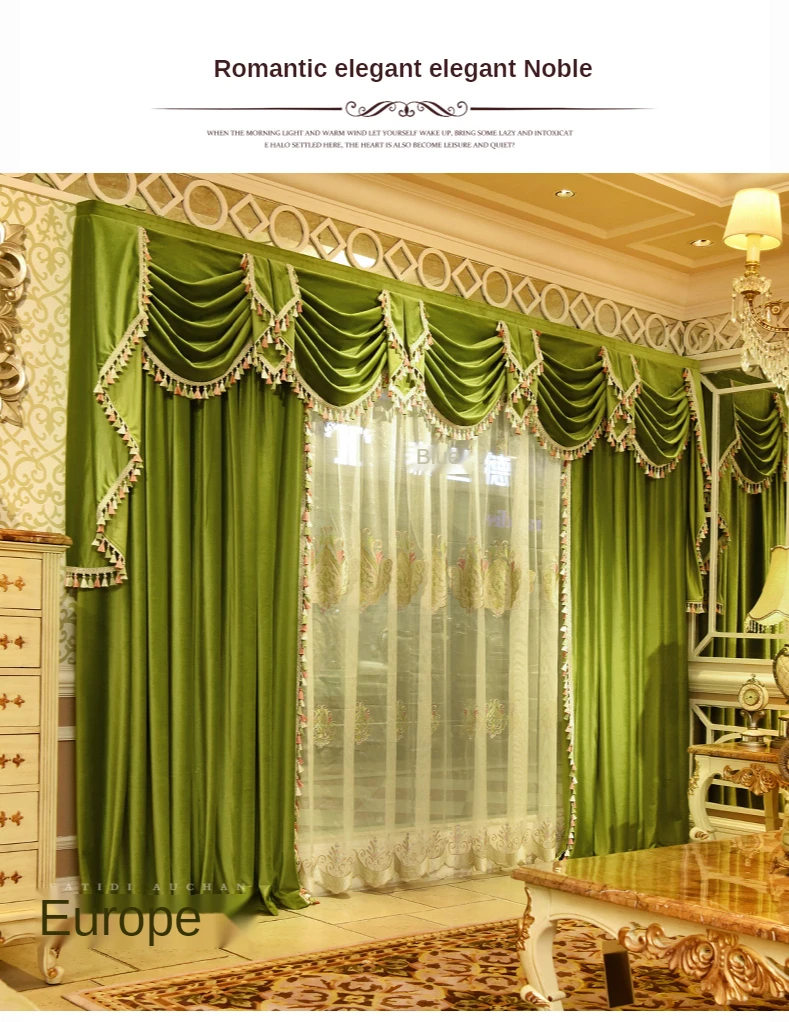 americano cortinas para sala de estar quarto neoclássico flanela europeancurtain cabeça personalização verde alta sombreamento final