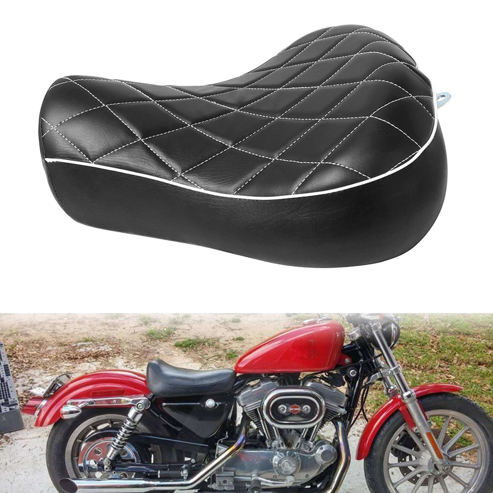 Leather Motorcycle Rider Driver  Seat Cushion Fits for Harley  XL1200C XL883C XLH883 XL1200S Replacement Parts Acc Black