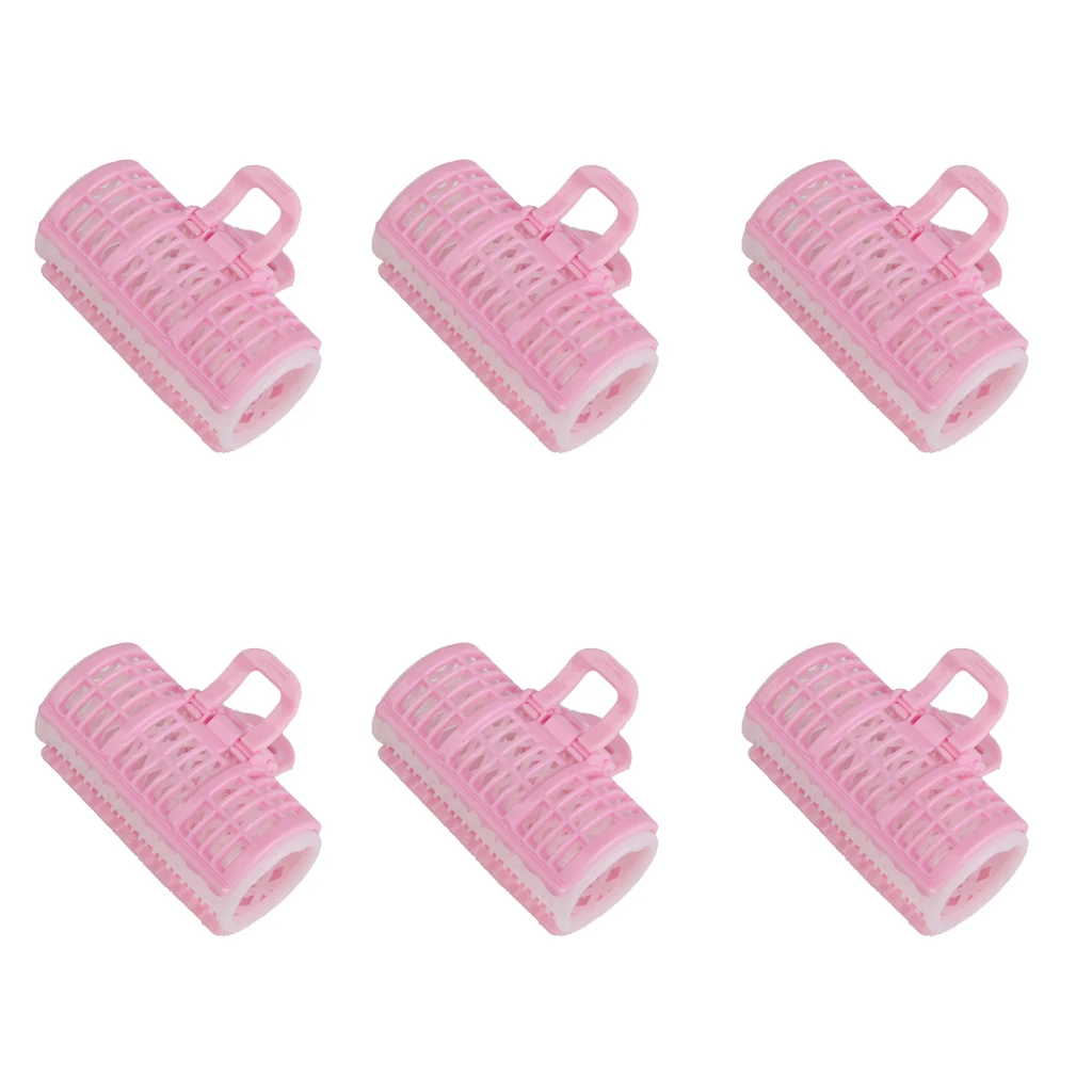 6x Pink Rollers Hair Curlers Styling Tool Hairdressing Hair Style DIY Set