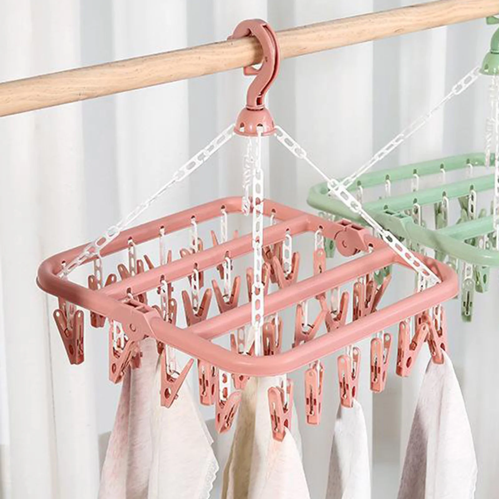BianchiPatricia Folding Clothes Hanger Towels Socks Underwear Drying Rack with 32 Clips 