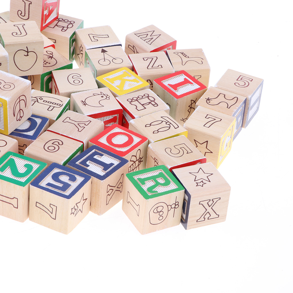 50Pcs Wooden ABC Alphabet Numbers Blocks Stacking Toys Kids Educational Gift