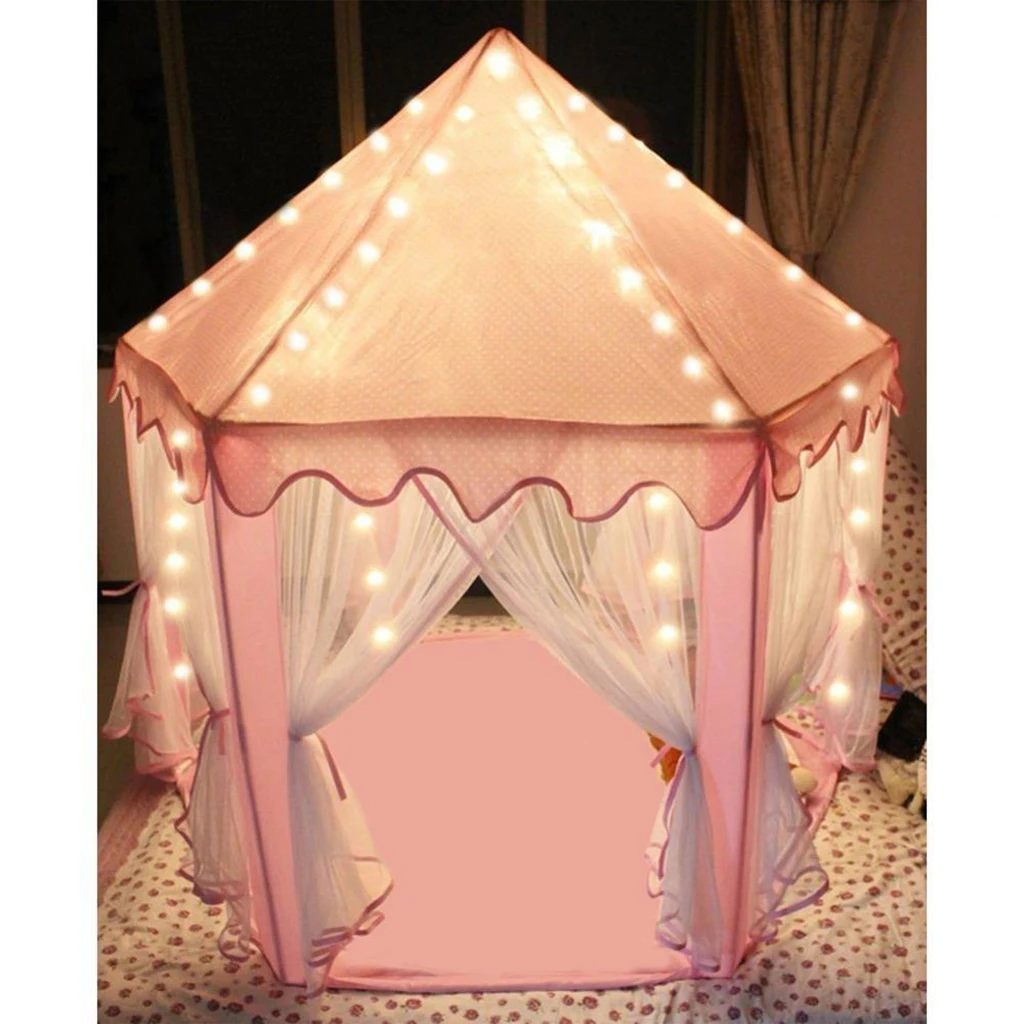 Pink Hexagonal Plush Play Tent Floor Cushion Carpet Kids Floor Activity Rug