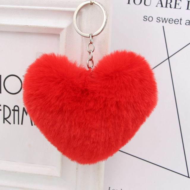 Cute Heart Pompom Keychain Charms Pearl Tassel Fluffy Flush Faux Rabbit Fur Key  Chains for Women Girl Heart Bag Charms Pendant - AliExpress