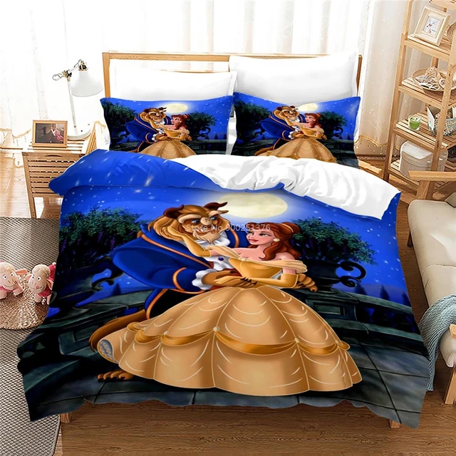 Disney Cartoon Beauty and The Beast Duvet Cover Set Queen King Size Bedding  Set Soft Home Textile Bedclothes for Kids Girls Gift
