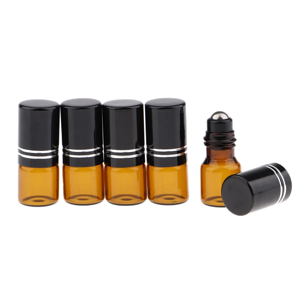 Pack of 5Pcs 2ML Empty Glass Essential Oil Perfume Roller Ball Bottles Cases Holders, 3 Color Available