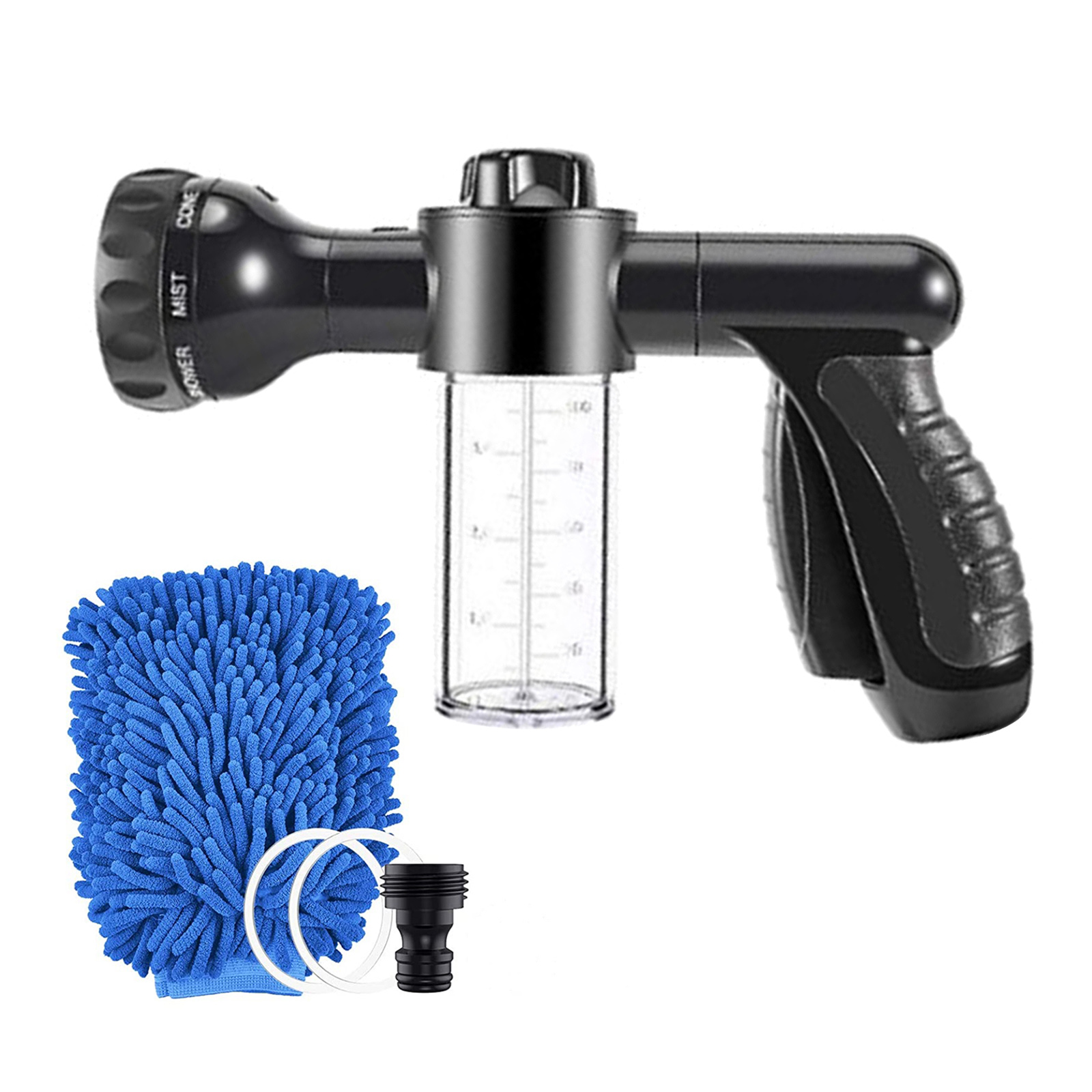 Garden Hose Nozzle Adjustable Foam Sprayer, Build-in Soap Dispenser, with High Quality Car Wash Gloves