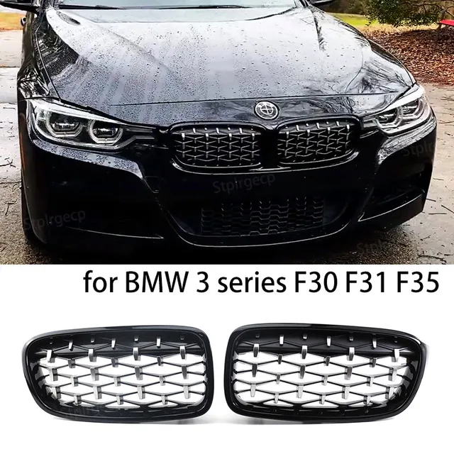 Bmw f30 f31 f35シリーズ2011-2019用フロントグリル,レース用スペアグリル,光沢のある黒,ダイヤモンド
