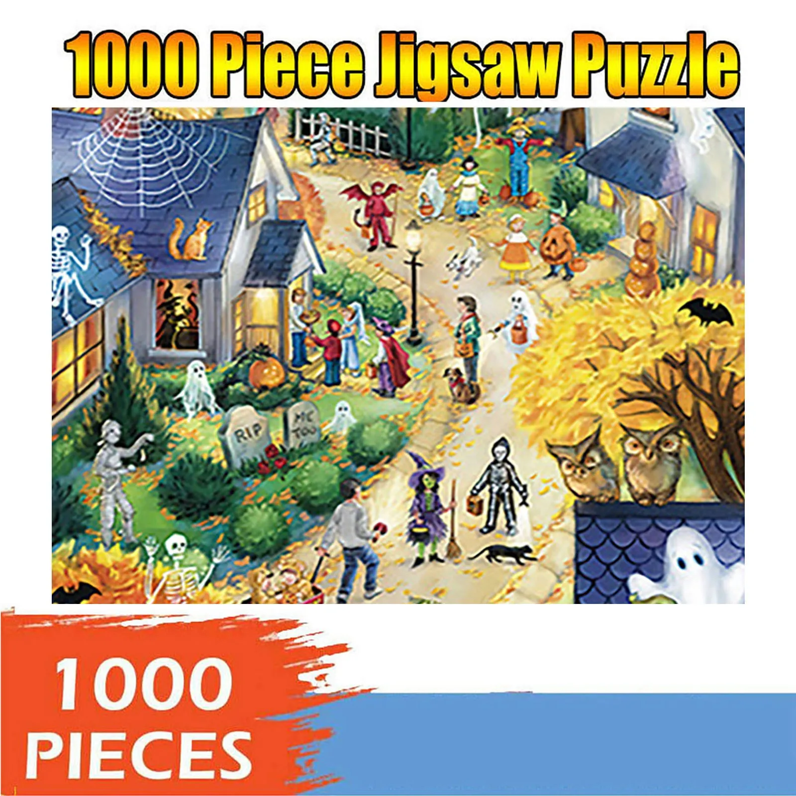 Leisure Time DIY Toys Puzzles for Home Decoration Festival Gift Castle Skull Pumpkin Puzzle Intellective Learning Decompression Game LINGDANG Halloween Puzzles for Adult Children 1000 Piece A