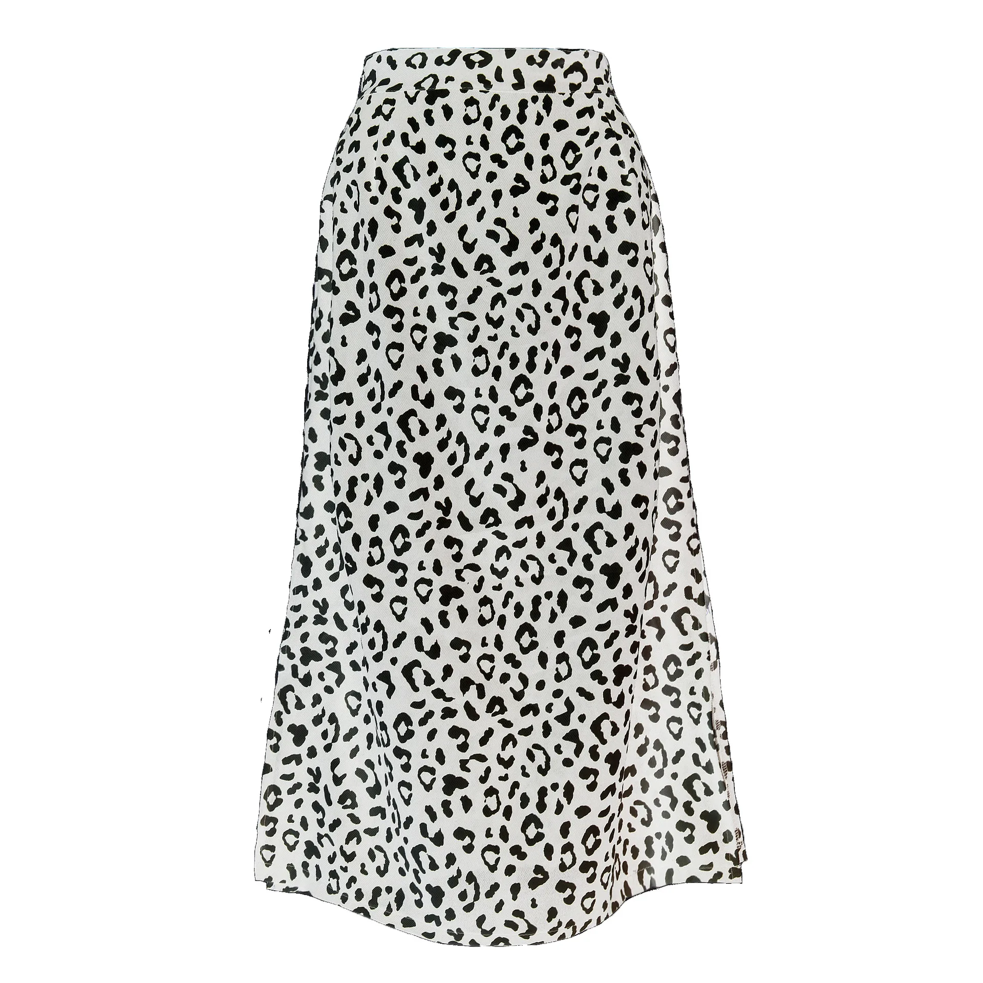 Spring and summer women's leopard print chiffon print split skirt Europe and the United States sexy zipper high waist midi skirt pink skirt