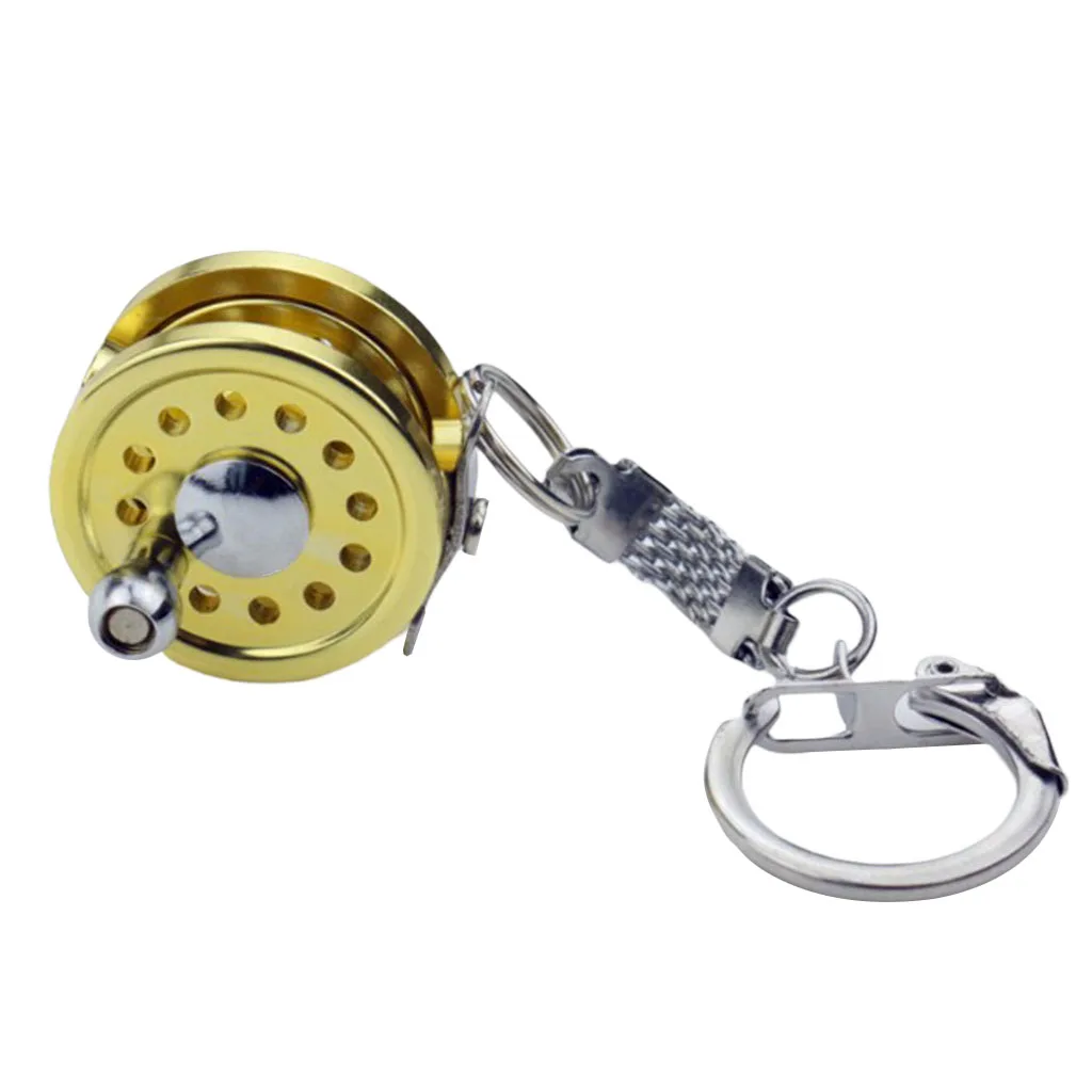 Exquisite Fly Fishing Reel Charm Miniature Metal Key  Key Chain Keyring