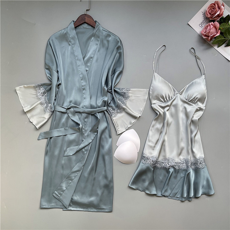 Waliicorners Bathrobe Gown Lounge Wear Lingerie Bridal Patchwork Sleepwear Satin Robe Set 22 Ha3723a26c6f141c1963ac15155b7a00fk
