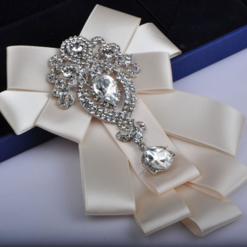 Korean Fashion Band Bowtie Broschen Strass Kristall herren Hemd Krawatte Kragen Pins Luxus Hochzeit Brosche Zubehör – Detail 5