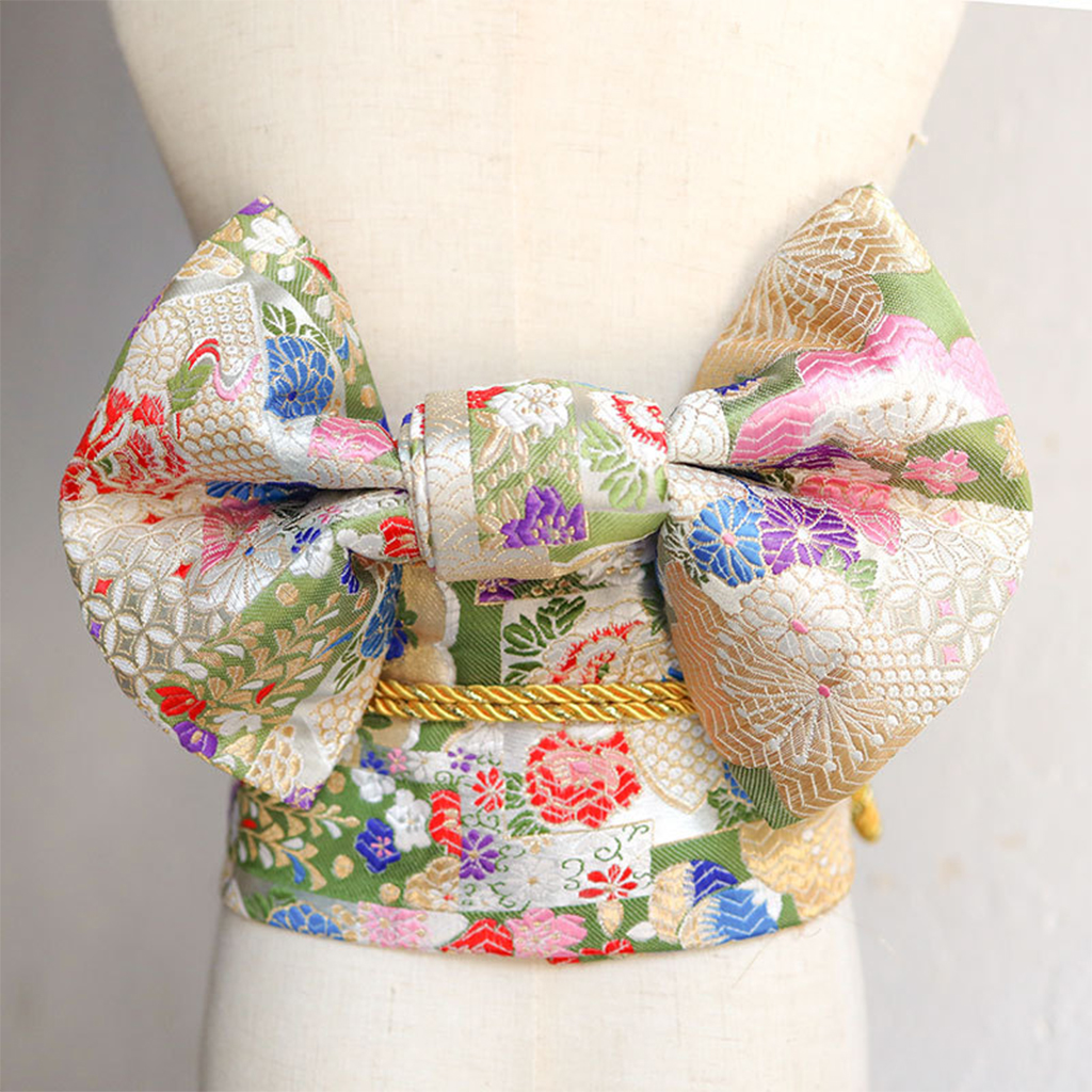 Japanese Kimono Obi Floral Elegant Pre-Tied Bow Waist Belt Ladies Geisha Bowknot Jacquard Yukata Robe Setting Sash Costume Accs