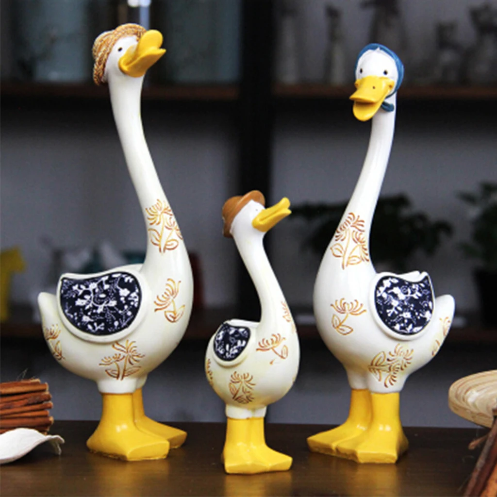 Set of 3 Resin Animal Family Statues Home Decor American Style Duck Figurine Sculpture Art Decorative Rustic Home Decor Gifts