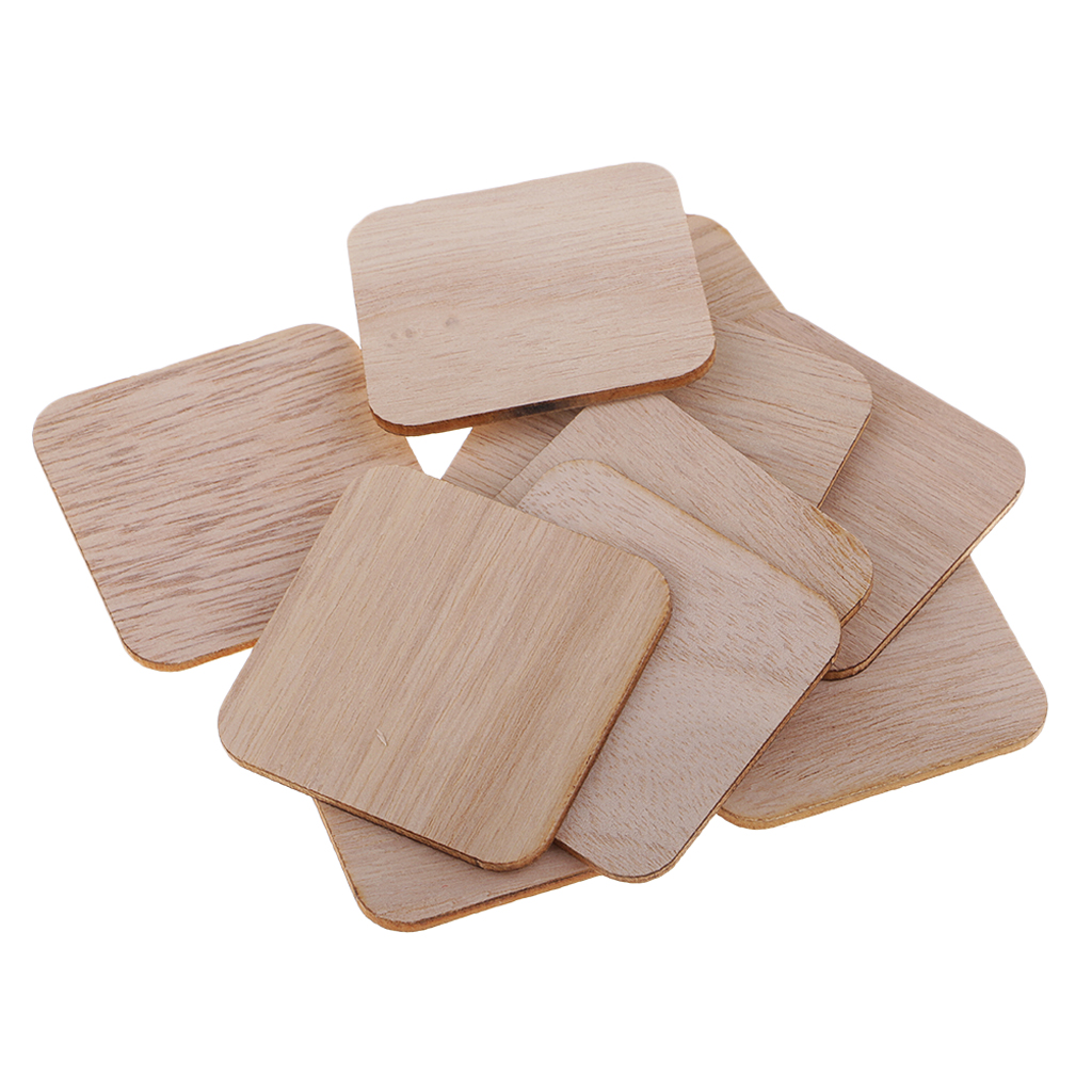 100pcs Square MDF Unfinished Wooden Pieces Blanks for DIY Craft Pyrography Art