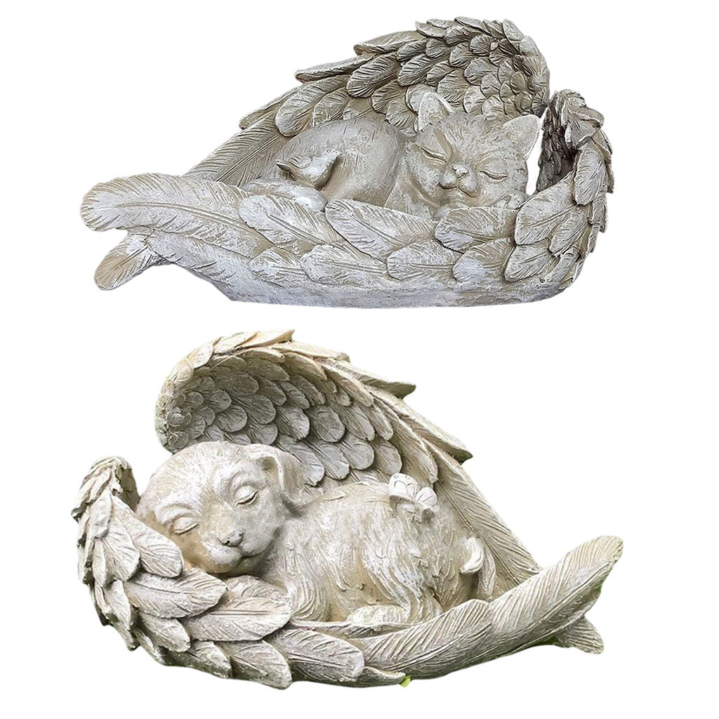 Handmade 12cm Resin Dog/Cat Angel Statue Courtyard Figurine Decoracion