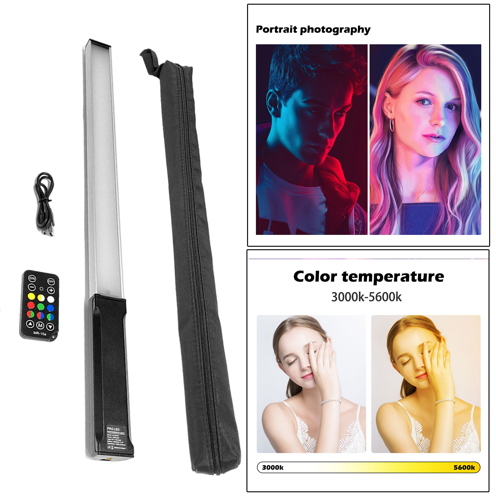 Colorful LED Video Fill Light Flash Tube Lights Filming Lighting 3000-5600K