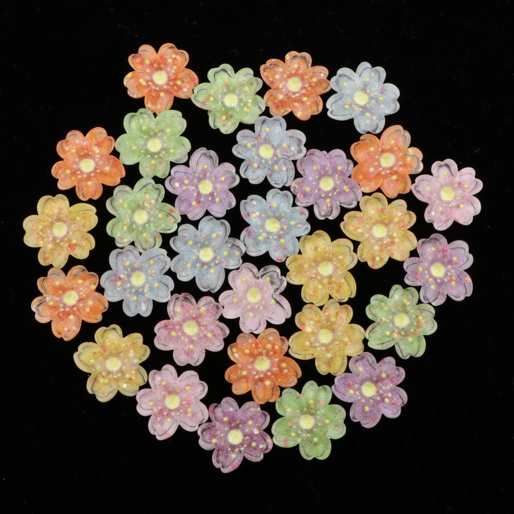 30pcs Colorful Sakura Shape Flatbacks Resin Flatback Cabochons Pouch Decoration Diy