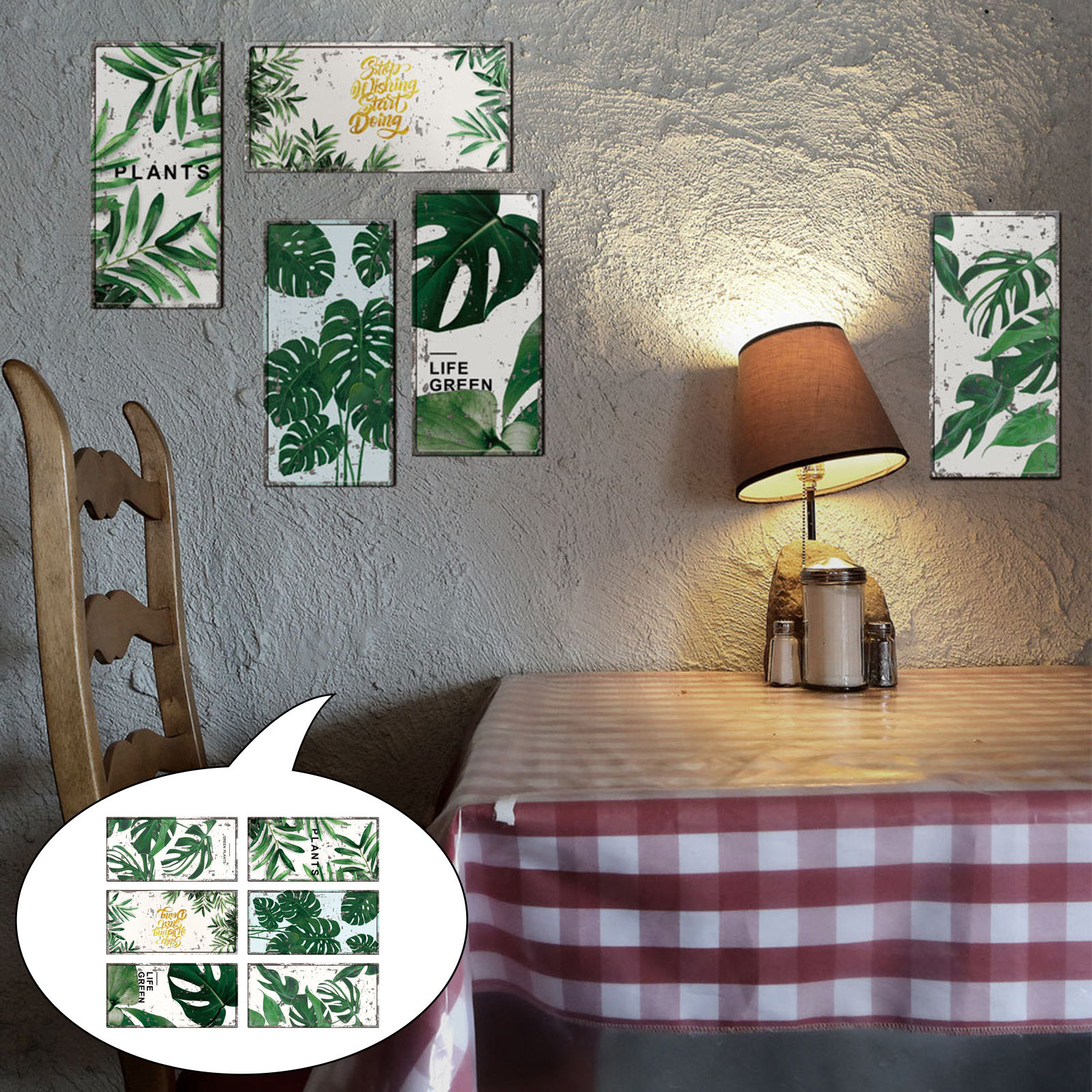 Green Leaf Wall Stickers - Tropical Plants Removable Wall Decals for Living Room Background Wall Decoration Bedroom Wallpaper