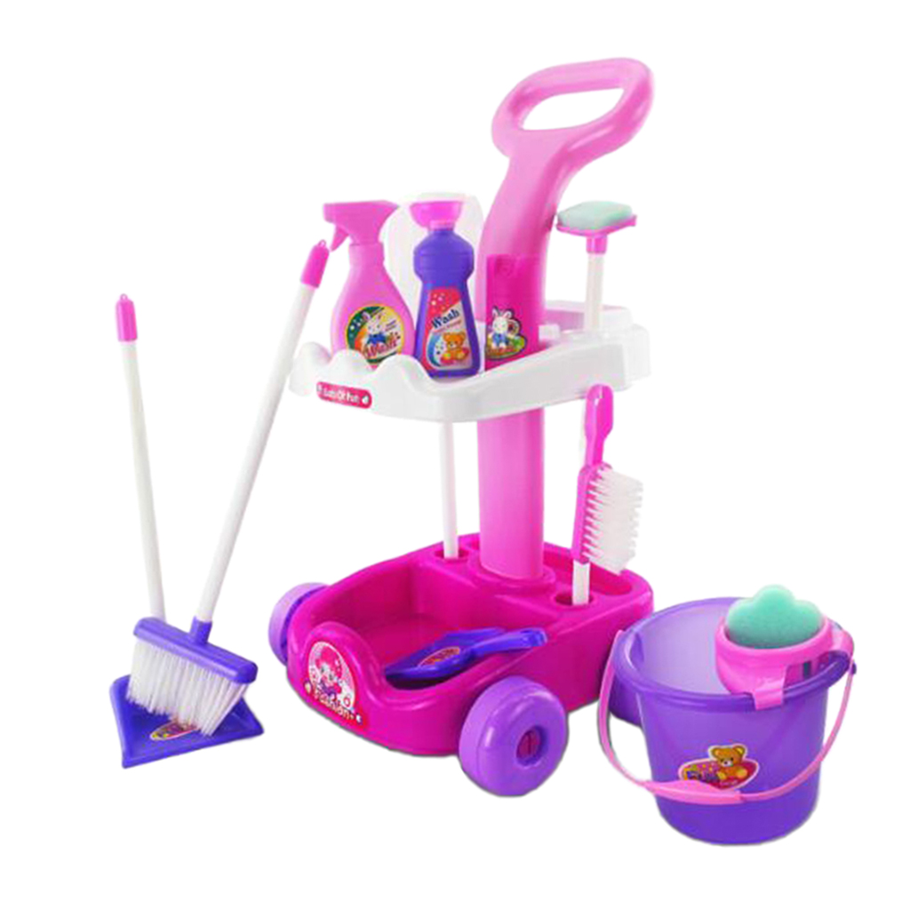 1 Set Simulation Children Cleaning Trolley Cart Playset Role