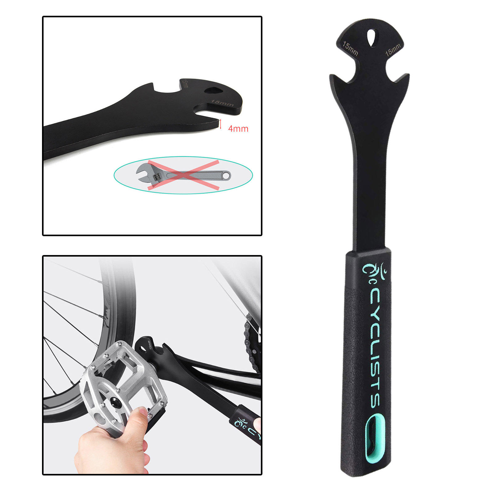 Bike Pedal Wrench Extra Long Handle Anti-slip Bicycle Pedal Spanner Double Sided Wrench for MTB/Road Bike Pedals Replace Tool