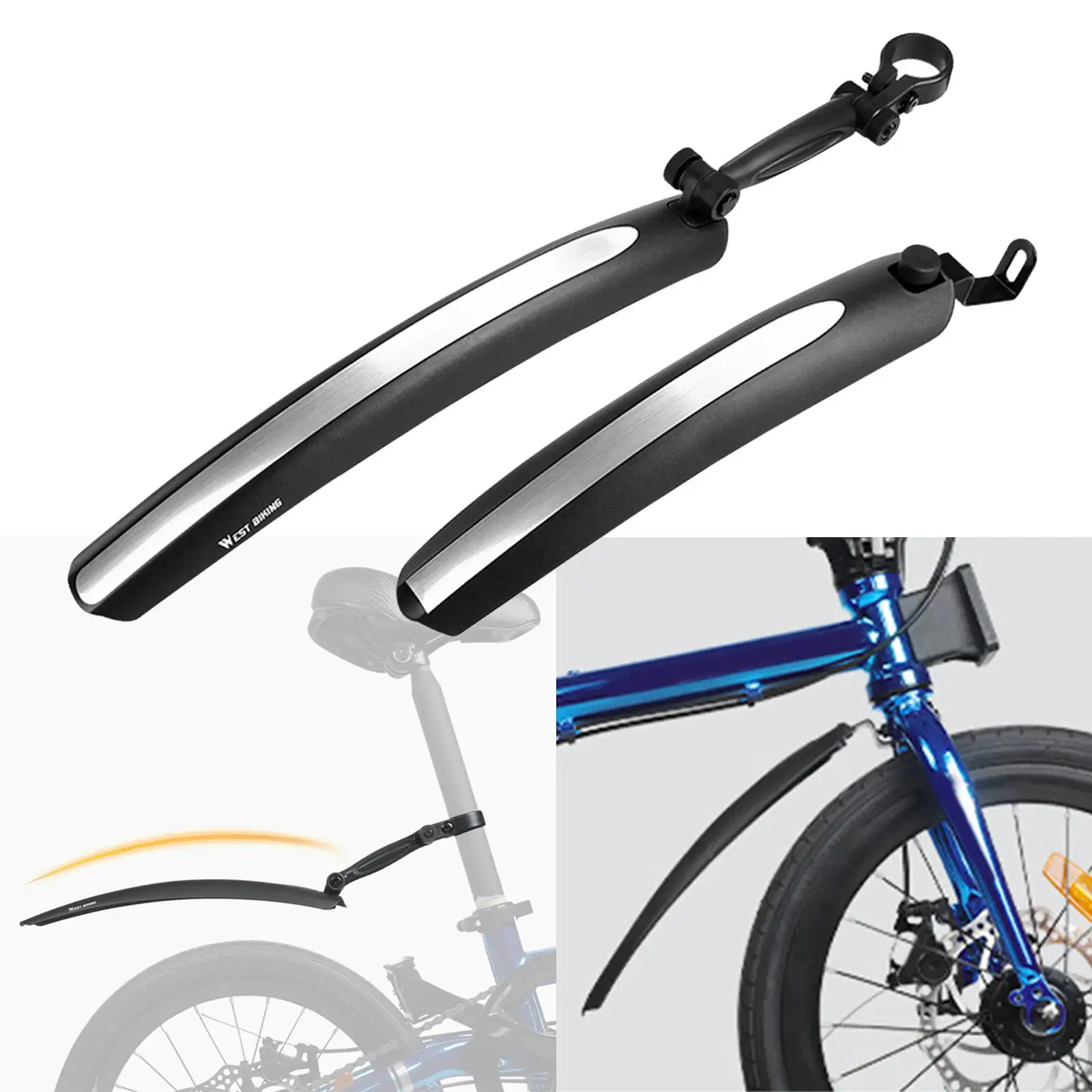 Road Bike Mudguard Set Adjustable Soft Clip On Full Cover Quick Release Black Mudflap for Folding Bikes Moutain Bike Hybrid Road