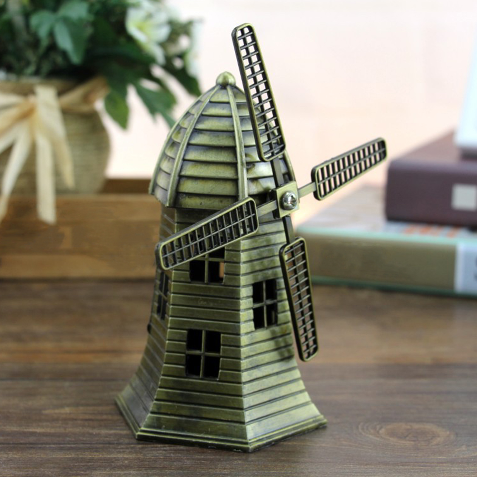 Retro Bronze Dutch Windmill Statue Living Room Gifts Party Desktop Ornaments