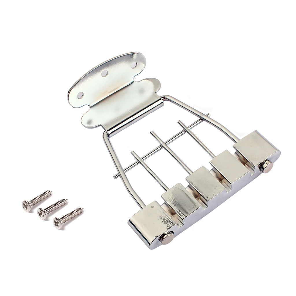 Tooyful 4 String Semi Hollow Trapeze Tailpiece with Screws for Archtop Jazz Bass Guitar Parts Chrome