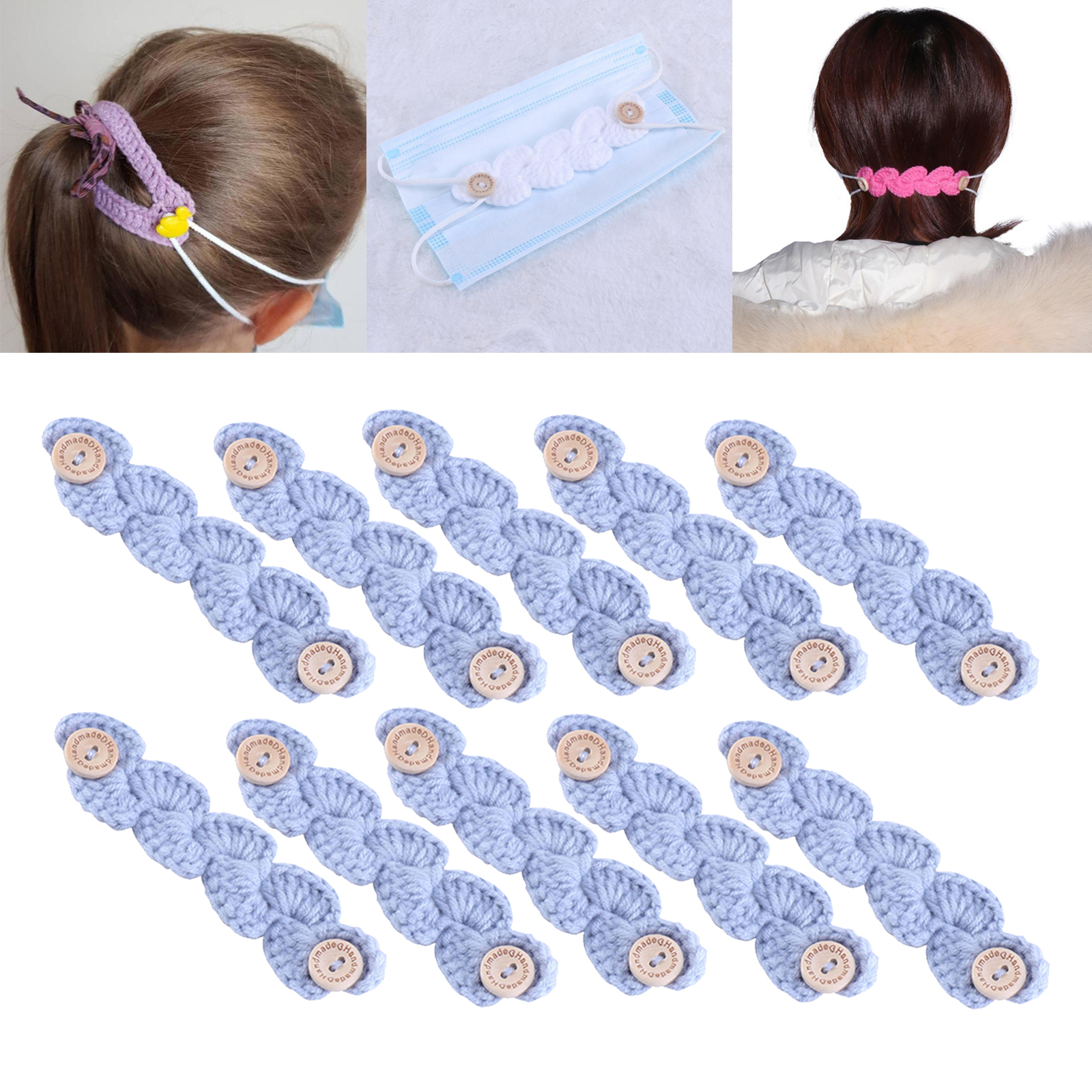 10x Crocheted Ear Saver Back of Head for Face  Comfort  Holder  Hooks Behind Head