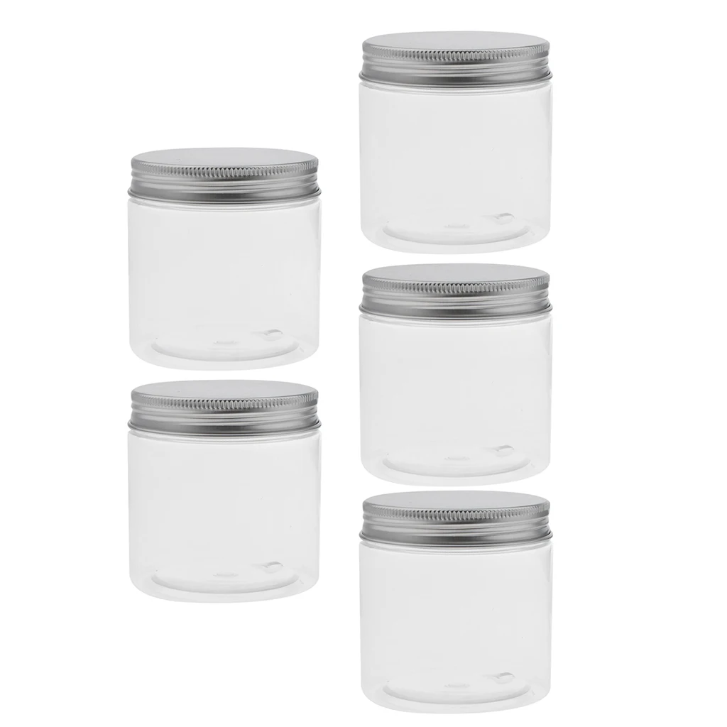 5PCS 200ML Aluminum Clear Plastic Cosmetic Can Tin Pot Jar Container Empty