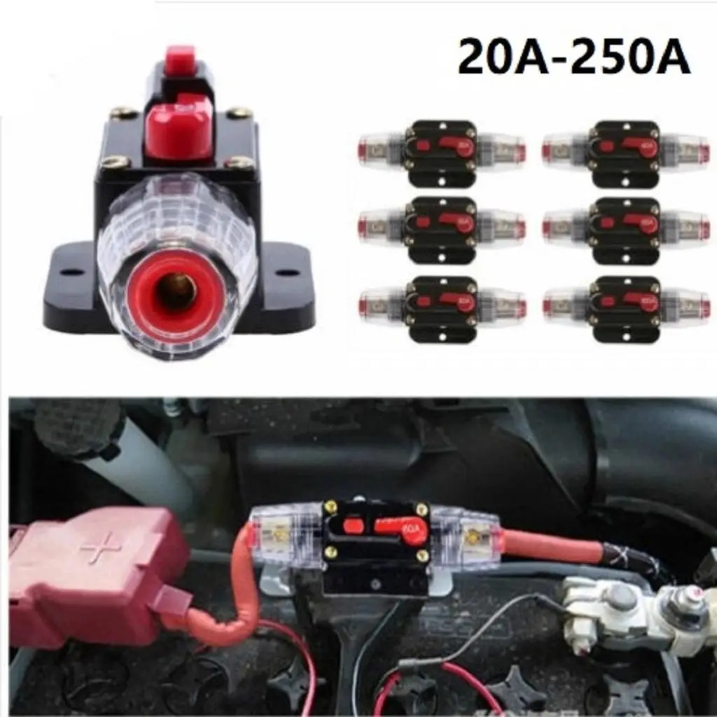 12V-24V Inline Auto Circuit Breaker 20A AMP Manual Reset Switch Car Stereo Audio Fuse Holder