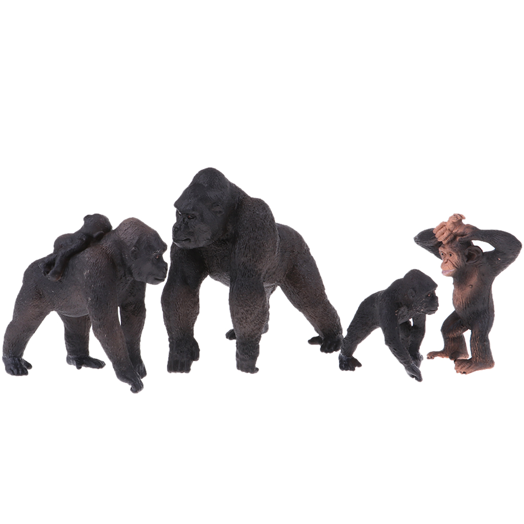 Wildlife Gorilla and Babies – Realistic Hand Painted Toy Figurine Model –