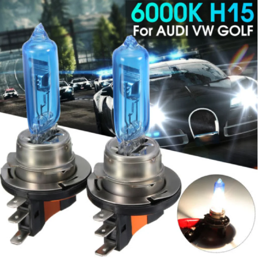 2X 55W H15 Xenon White Headlight Bulb DRL HID For AUDI/BMW/Ford VW GOLF
