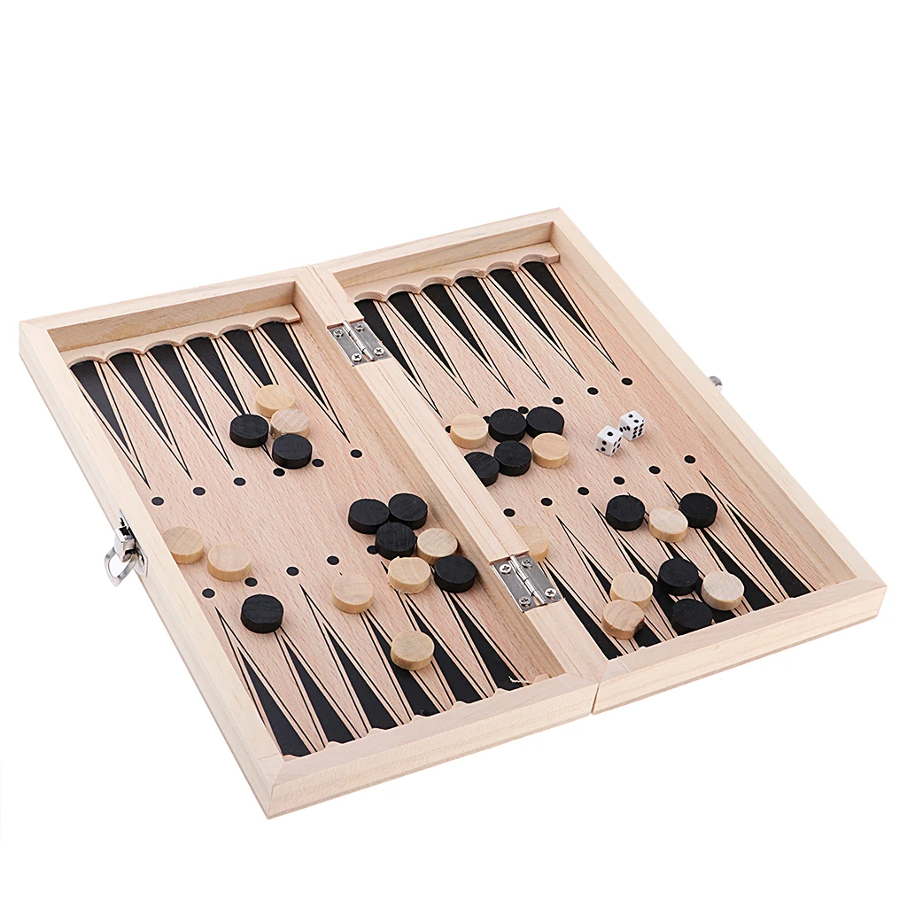 Deluxe 9.5x9.5 Inch Chess Checker Backgammon 3 in 1 Wooden Travel Game Set