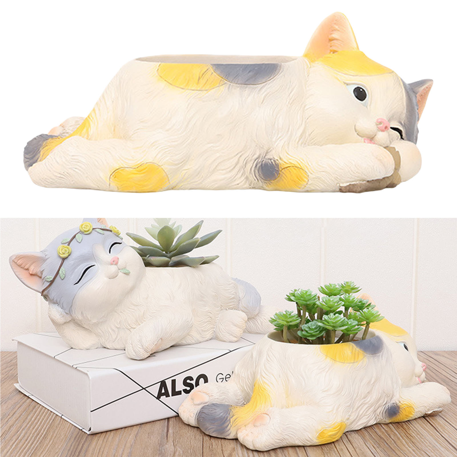Mini Cartoon Flower Pots Home Decoration Vase Resin Cat Shape Planter for Home Garden Office Desktop Decoration