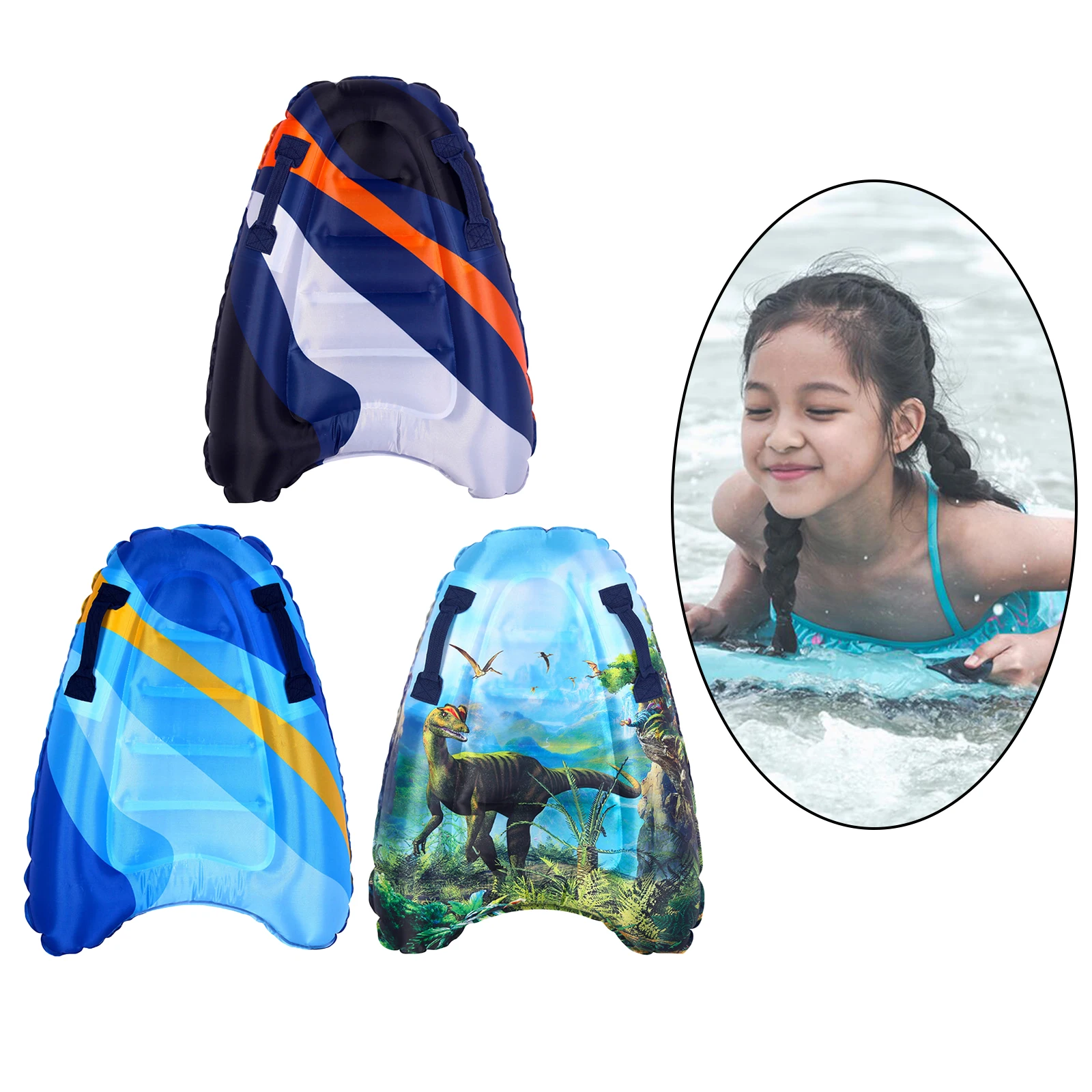 Inflatable Body Board Surfing Float Board Surf Rider Kids Pool Swimming Aids