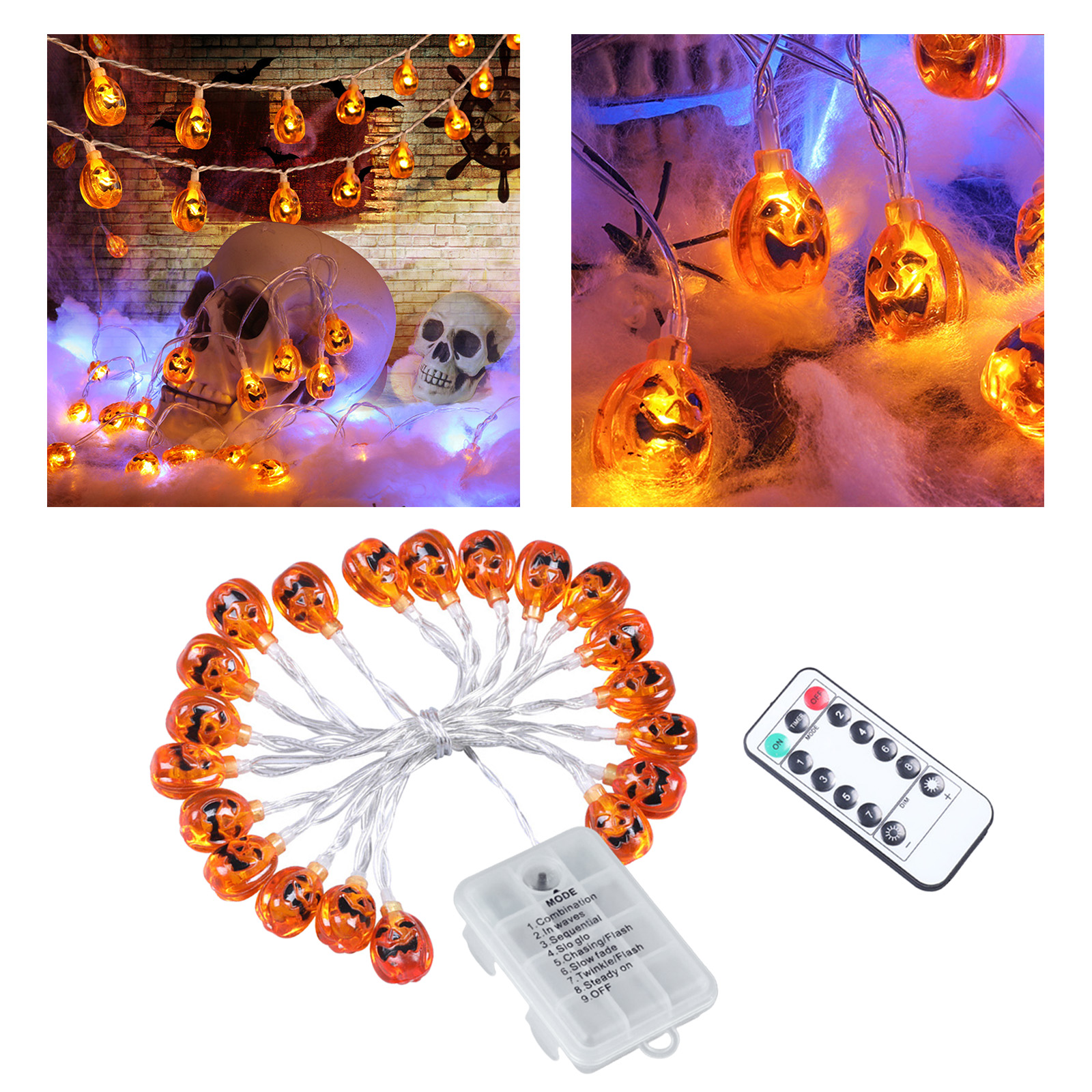 Seqüência de Luz Modo com Remoto ao ar Abóbora Livre Halloween Pendurado Festa Varanda Laranja Bateria Operado Luzes Led Iluminação 8 4 Fios de LED