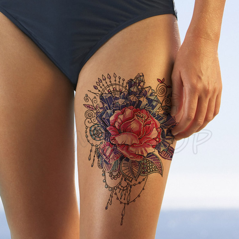 Best of Temporary Tattoo Stickers Rose Sapphire Red Flower Fake Tatto Waterproof Tatoo Back Leg Arm Belly Big Size For Women Men Girl Reviews & Tips