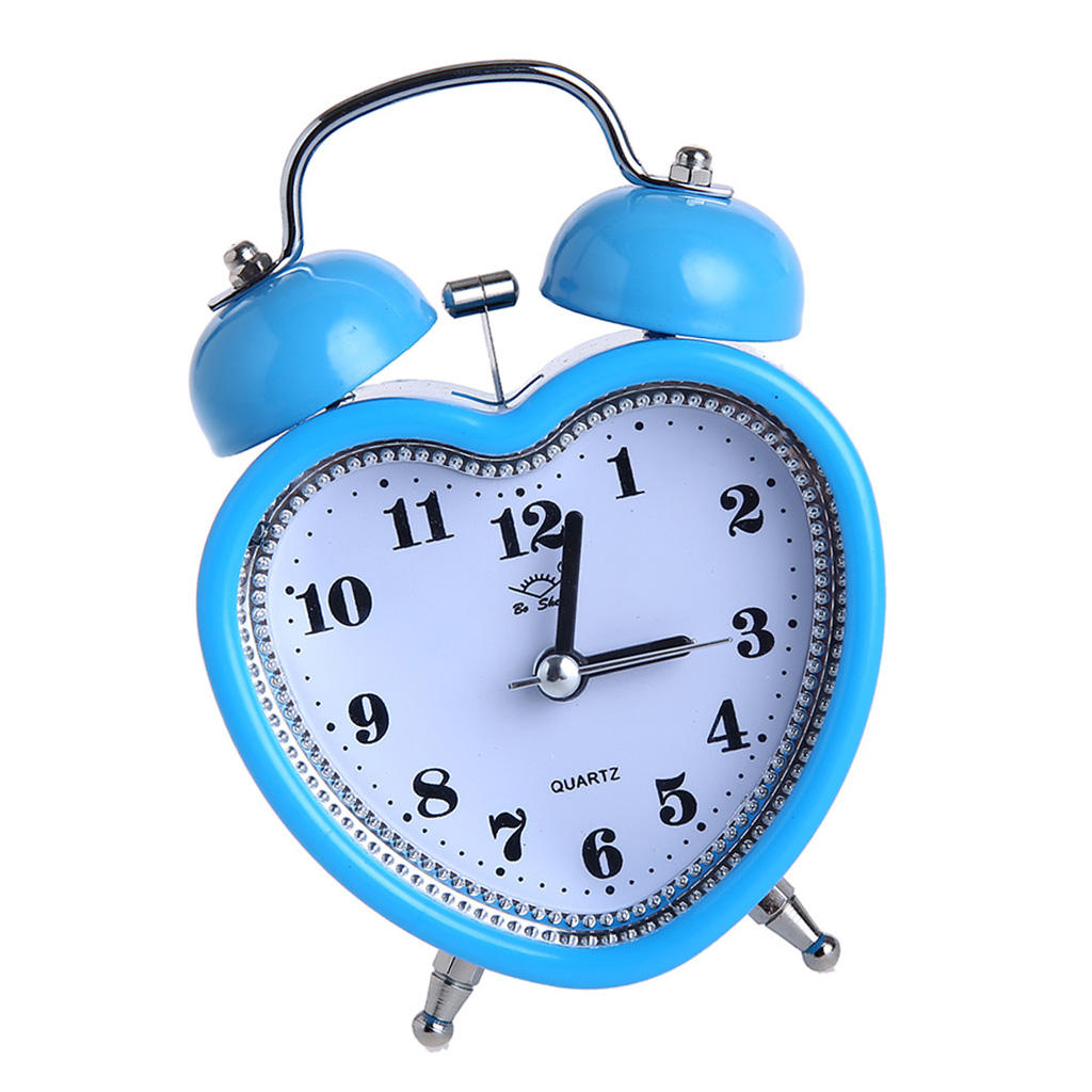 Heart Shaped 3-inch Twin Bell Alarm Clock With Night Light, Battery Operated Loud Alarm Clock, 12 Hour Display