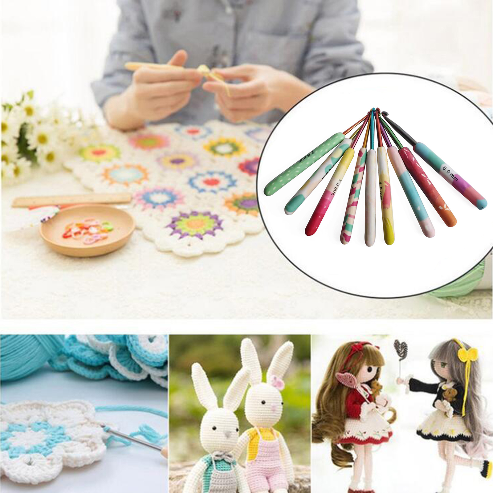 9pcs 2-6mm Crochet Hooks Set Big Size Soft Handle Crochet Needles Yarn Weave Knitting Needles Set for Yarn Craft
