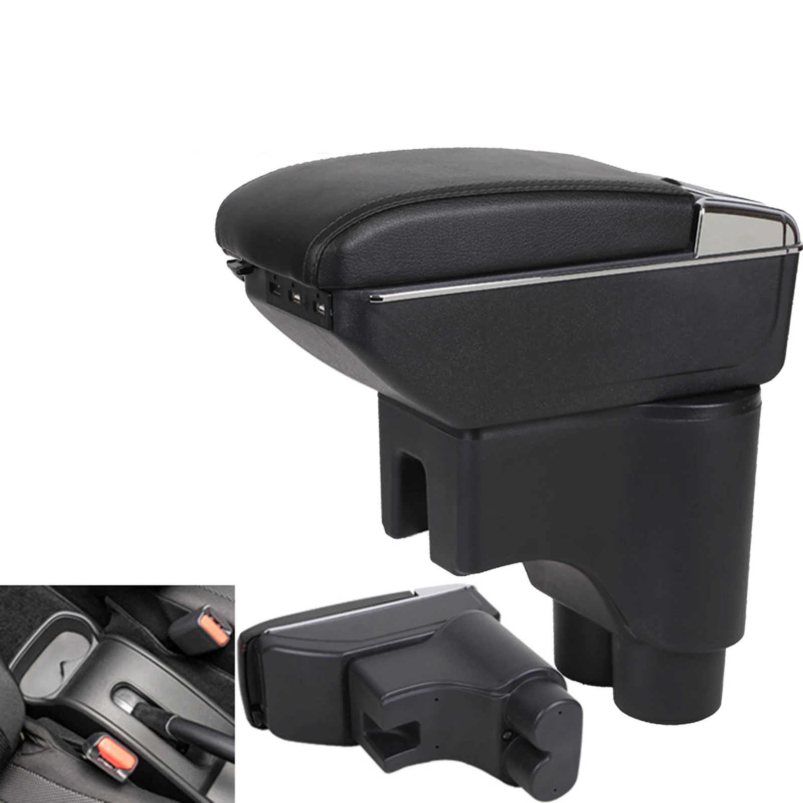 Center Console Storage Armrest Box 7 USB Automobile Reinstallable Base Bracket Fit for Perodua Myvi 17-18 Simple Installation