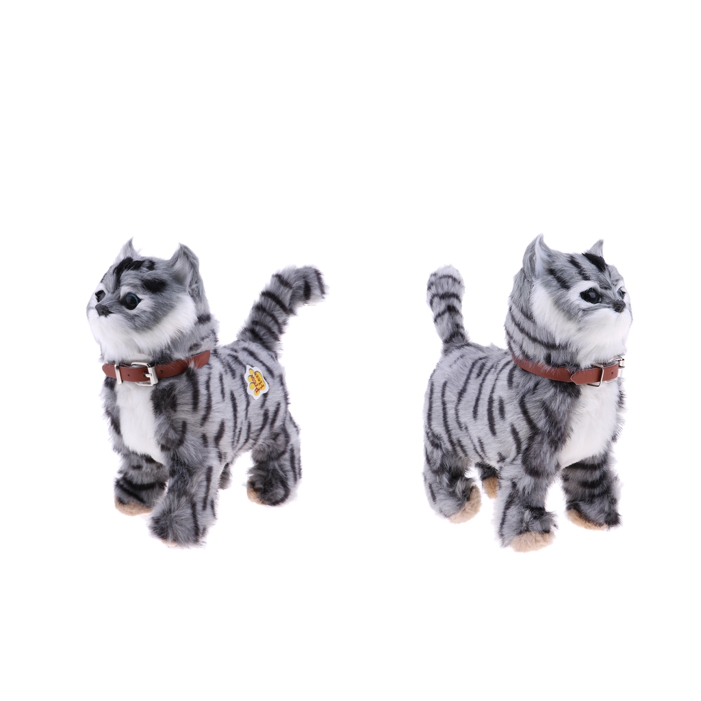 2PCS Lifelike Cat Meow Wagging Electronic Stuffed Animal Toys Plush Cat Dolls