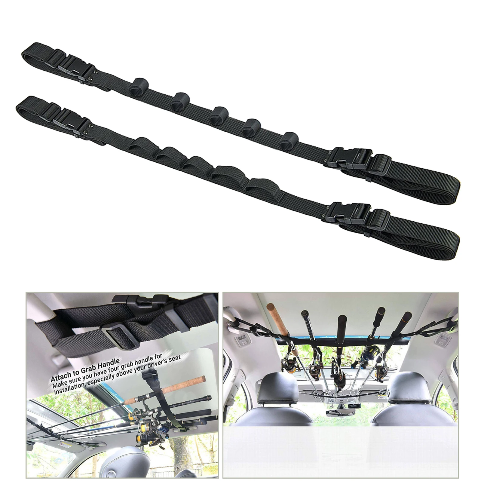 2pcs Vehicle Fishing Rod Holder, Durable Fishing Pole Carry Rack Strap Belt Carrier with Adjustable Paste Straps Scroll