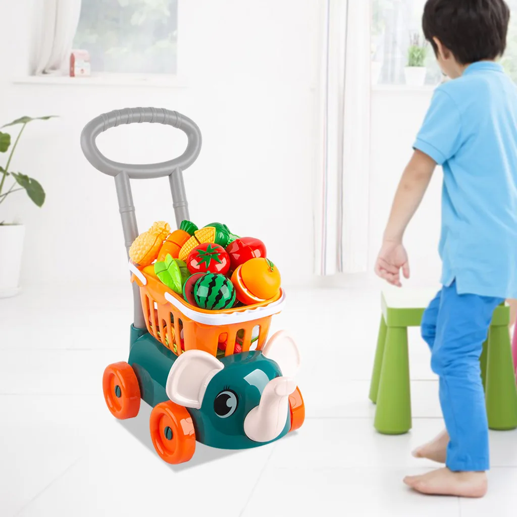 Funny Simulation Luxury Shopping Cart Trolley with Fruit Kids Toy