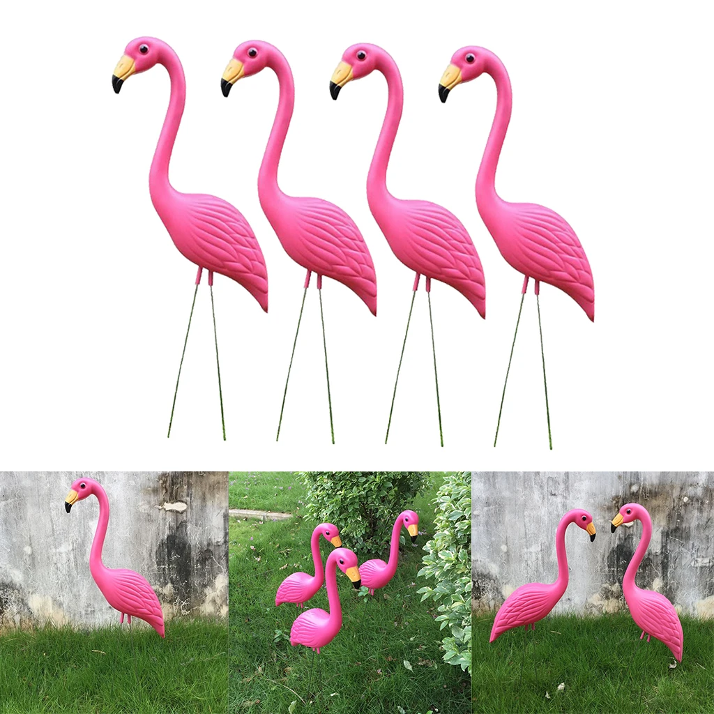 4PCS Lawn Ornament Pink Flamingo Lifelike Plastic Garden Animals Home Party Wedding Decor