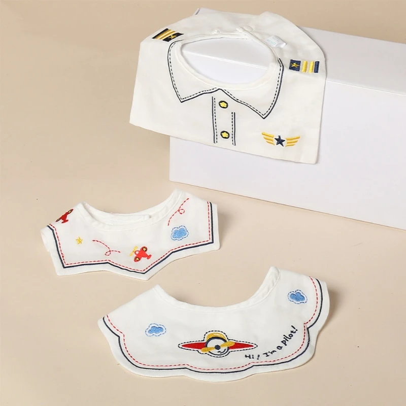 3 Pcs/Set 360 ​​° Rotate Baby Feeding Drool Bibs Collar Decoration Embroidery Saliva Towel Cotton Anti-Stain Burp Cloth D08C new born baby accessories	
