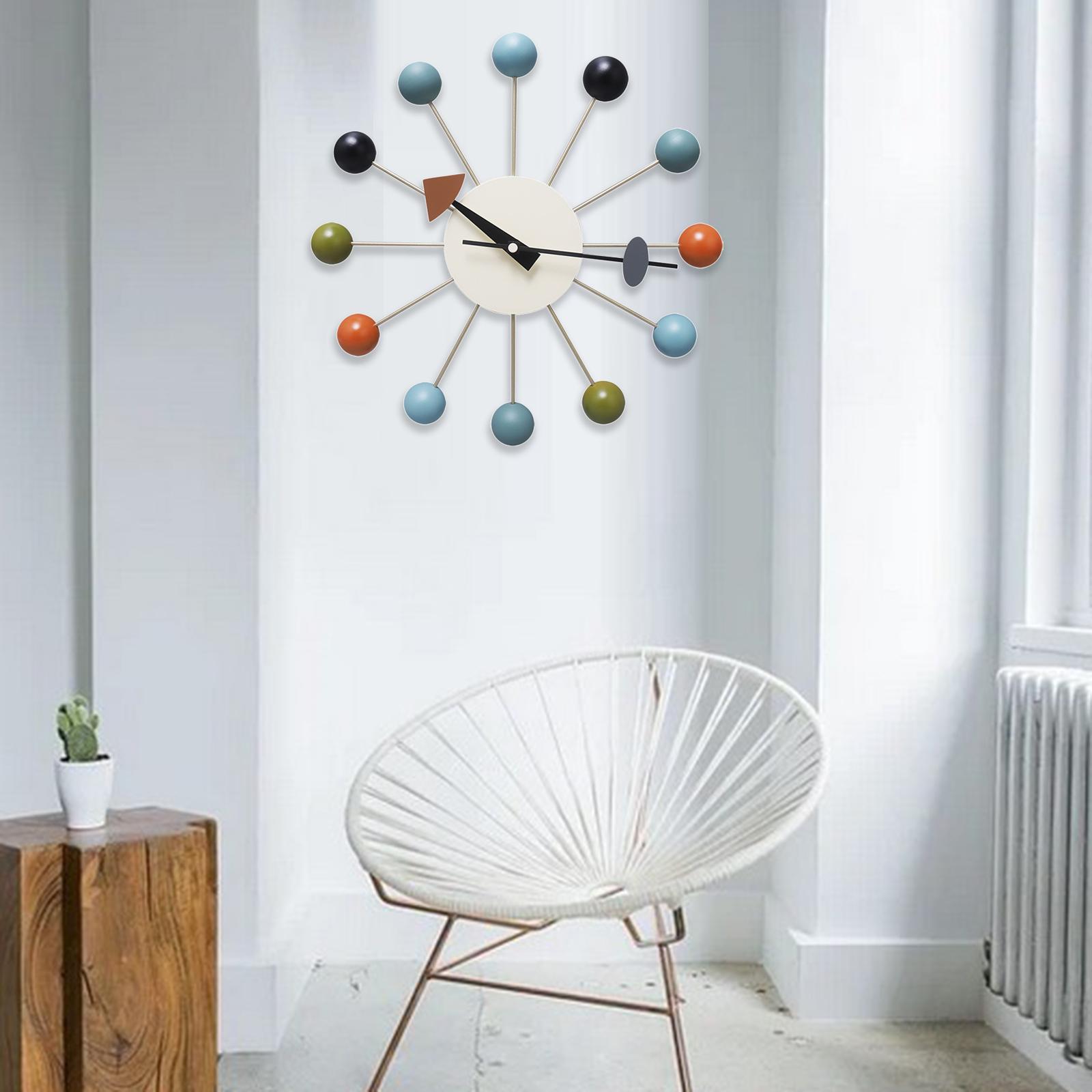 Wood Ball Wall Clock Non Ticking Silent Multicolor Decorative Clock 13 inch for Living Room Home Kitchen Bedroom Office