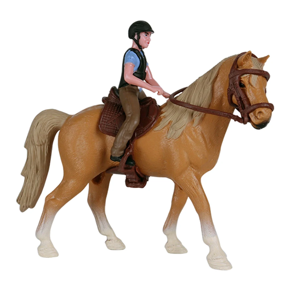 Hollow Plastic Animal Figure Competition Horse with Detachable Male Rider Figurine Model Playest