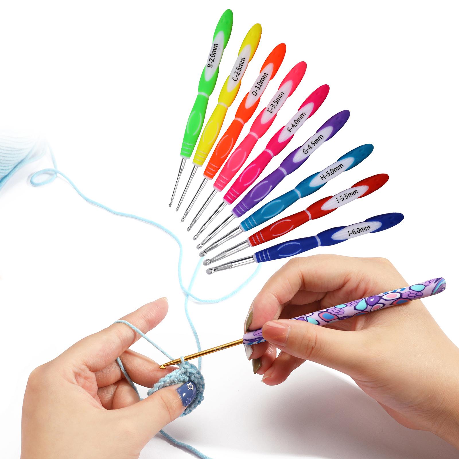 9pcs 2-6mm TPR Aluminum Crochet Hooks Set Big Size Soft Handle Crochet Needles Yarn Weave Knitting Needles Set for Yarn Craft